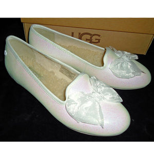UGG NEW Ashley White Glitter Ballet Dress Loafers 1004837K Girls 5